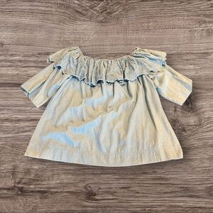 Vintage Gene Ewing BIS California Sunwash Wrinkled Denim Off Shoulder Top XL